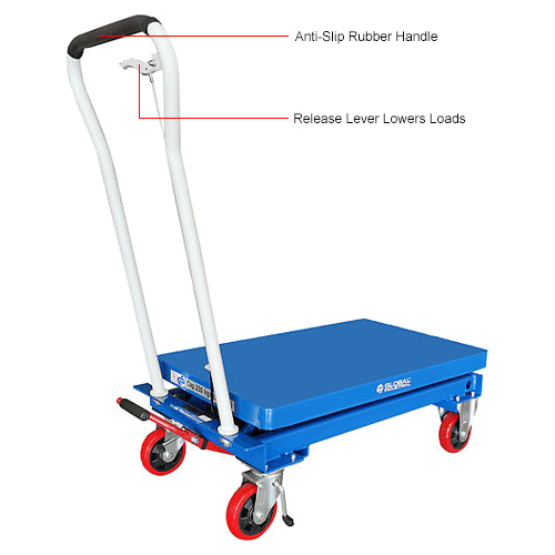 Global Industrial™ Mobile Single Scissor Lift Table, 32" x 19" Platform, 550 Lb.Capacity