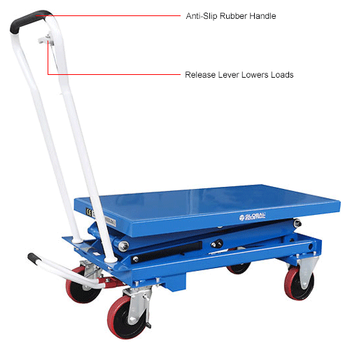 Global Industrial™ Mobile Double Scissor Lift Table, 39" x 20" Platform, 660 Lb. Capacity