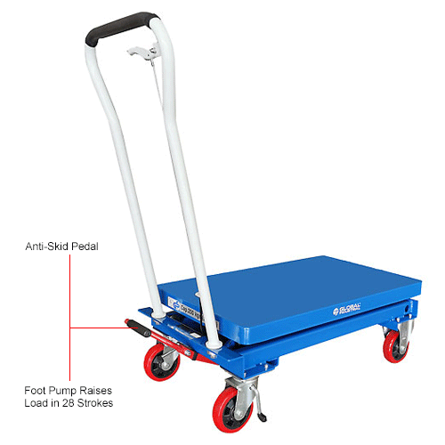 Global Industrial™ Mobile Single Scissor Lift Table, 32" x 19" Platform, 550 Lb.Capacity