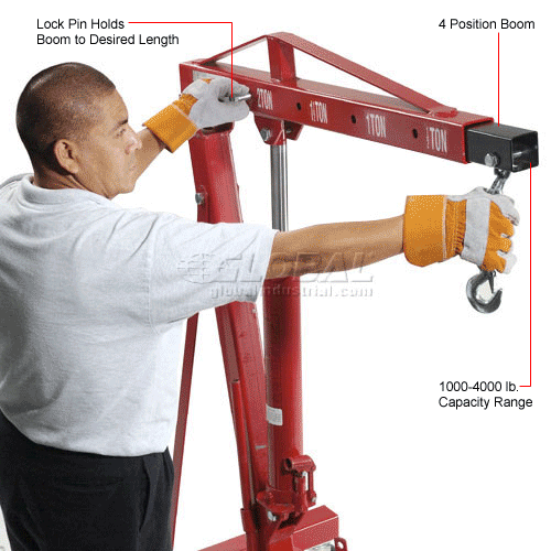 Global Industrial™ Folding Floor Crane with Telescopic Boom 4000 Lb. Capacity