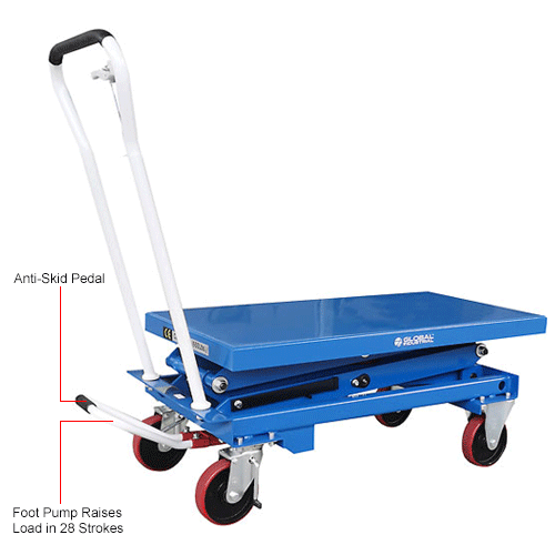 Global Industrial™ Mobile Double Scissor Lift Table, 39" x 20" Platform, 660 Lb. Capacity