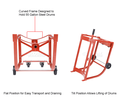 Global Industrial™ Easy-Steer Drum Cradle 5" & 3" Polyolefin Wheels - For 55 Gal. Steel Drums