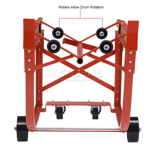 Global Industrial™ Heavy Duty Rotating Drum Cradle with Wood Handles & Steel Wheels