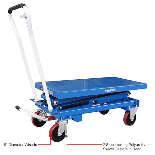 Global Industrial™ Mobile Double Scissor Lift Table, 39" x 20" Platform, 660 Lb. Capacity