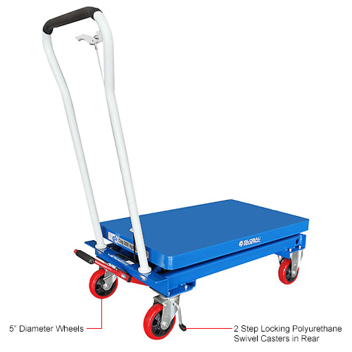 Global Industrial™ Mobile Single Scissor Lift Table, 32" x 19" Platform, 550 Lb.Capacity