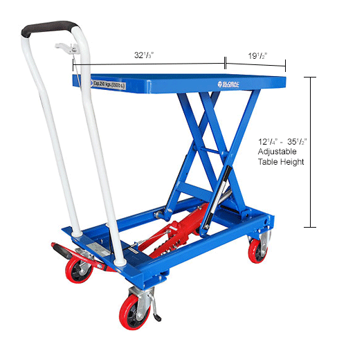 Global Industrial™ Mobile Single Scissor Lift Table, 32" x 19" Platform, 550 Lb.Capacity