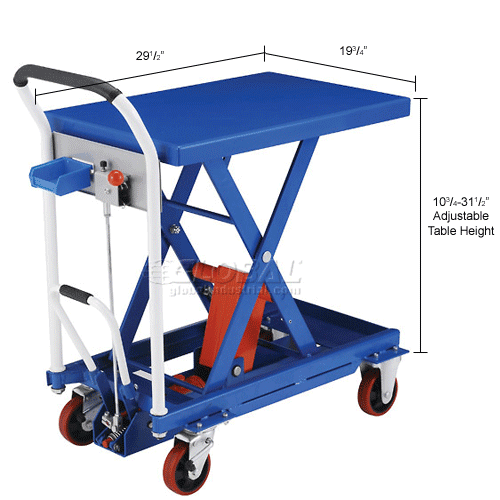 Global Industrial™ Mobile Scissor Lift Table with Hook-on Bin - 660 Lb. Cap. - 29 x 19 Platform