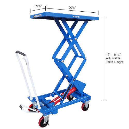 Global Industrial™ Mobile Double Scissor Lift Table, 39" x 20" Platform, 660 Lb. Capacity