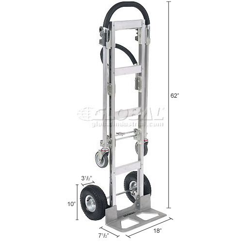 Global Industrial™ Senior Aluminum 2-in-1 Convertible Hand Truck With Pneumatic Wheels