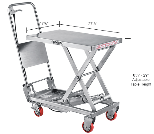 Global Industrial™ Stainless Steel Mobile Scissor Lift Table 27 x 17 - 400 Lb. Cap.