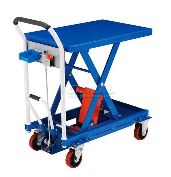 Global Industrial™ Mobile Scissor Lift Table with Hook-on Bin - 660 Lb. Cap. - 29 x 19 Platform