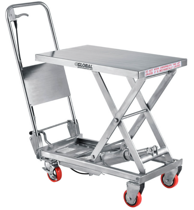 Global Industrial™ Stainless Steel Mobile Scissor Lift Table 27 x 17 - 400 Lb. Cap.